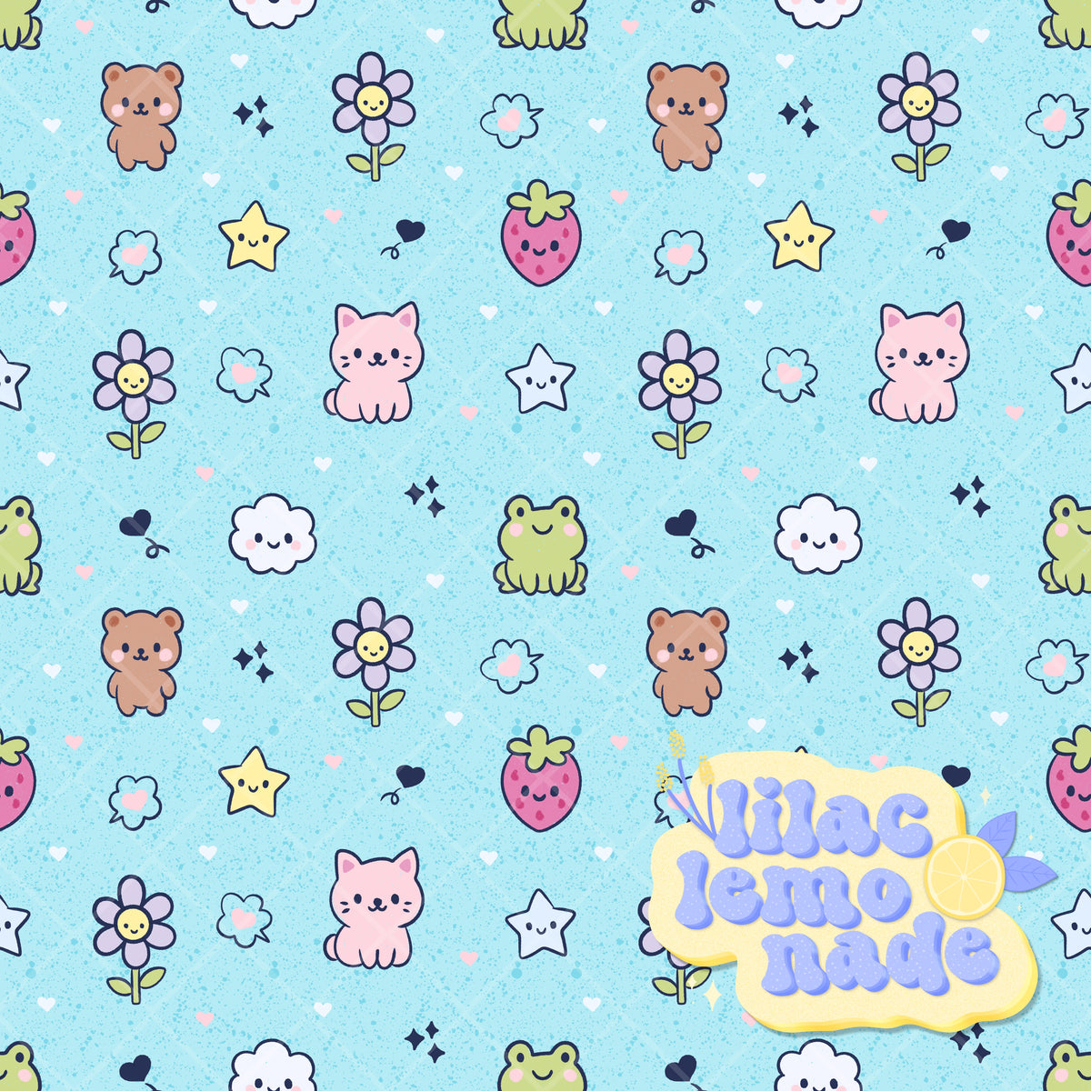 Kawaii Pastel Animal Seamless Pattern - Speckled Cyan Blue Y2K Digital Paper
