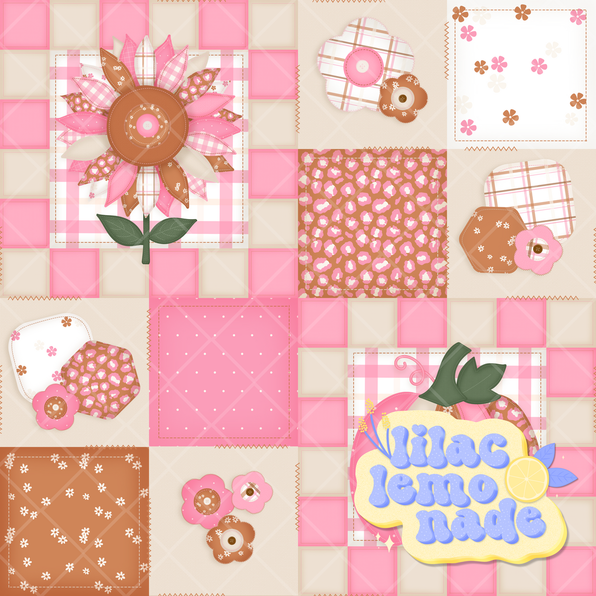 Patchwork Quilt Fall Seamless Pattern - Pink Shabby Chic Autumn Digital Paper
