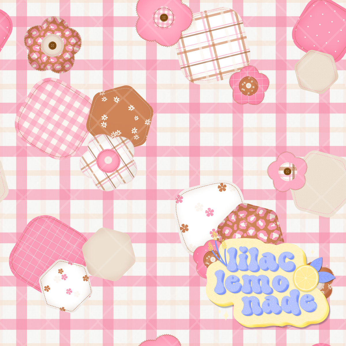 Fabric Applique Plaid Seamless Pattern - Pink Shabby Chic Autumn Digital Paper