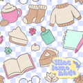 Cozy Pastel Autumn Seamless Pattern - Lilac Checkerboard Fall Digital Paper