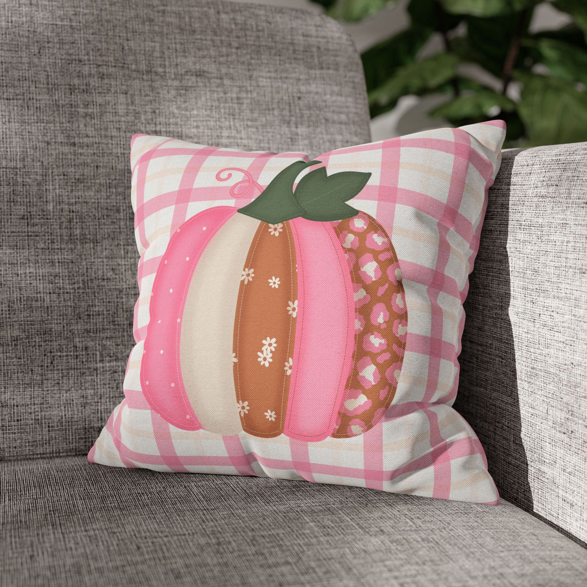Patchwork Fabric Pumpkin Clipart - Pink Shabby Chic Fall Sublimation PNG
