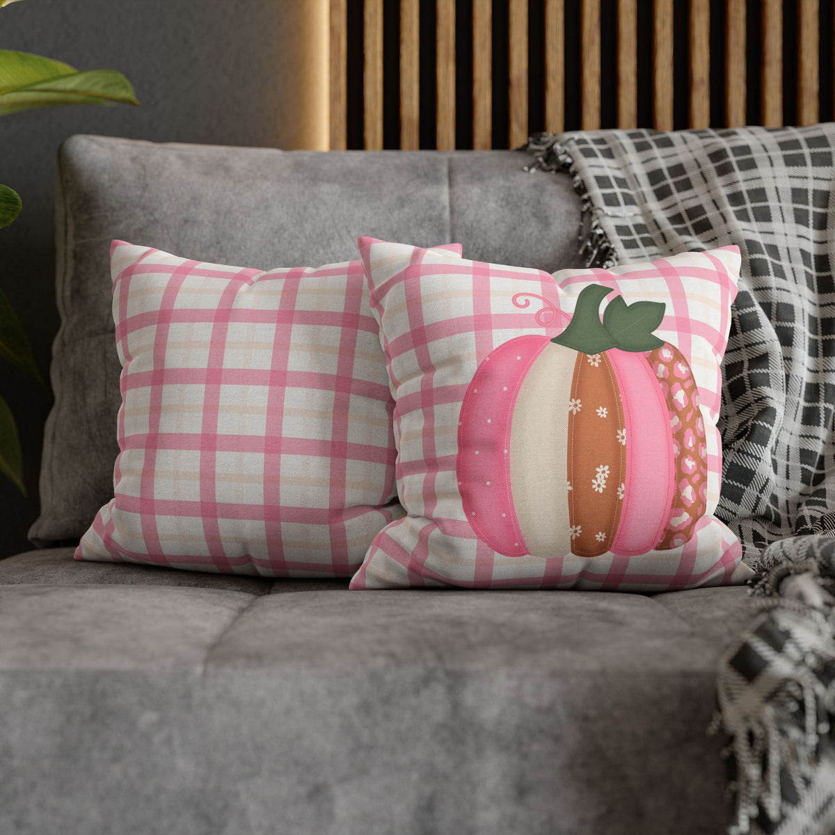 Patchwork Fabric Pumpkin Clipart - Pink Shabby Chic Fall Sublimation PNG