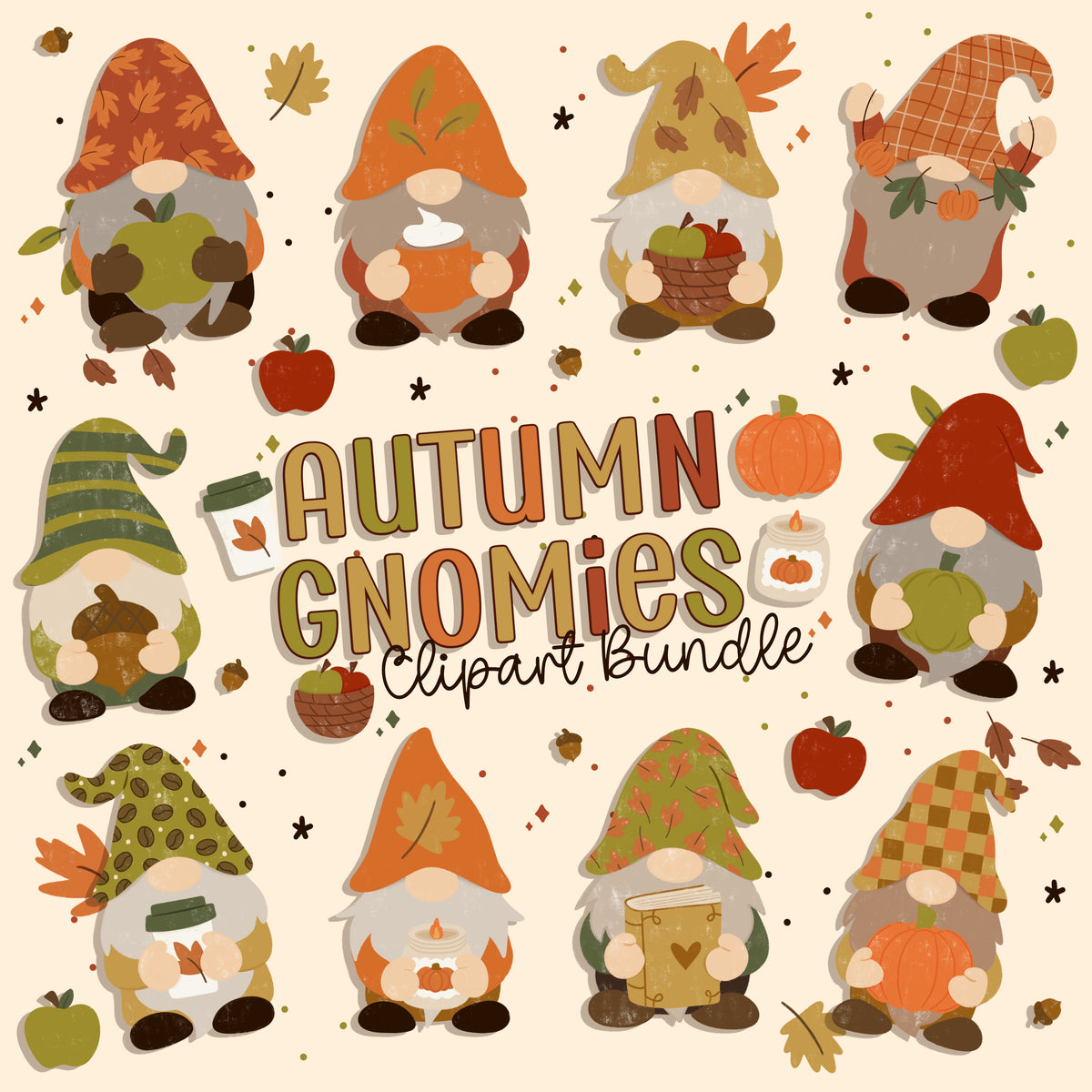 Autumn Gnomies Clipart Bundle - 24 Piece Cozy Fall Sublimation PNG Set