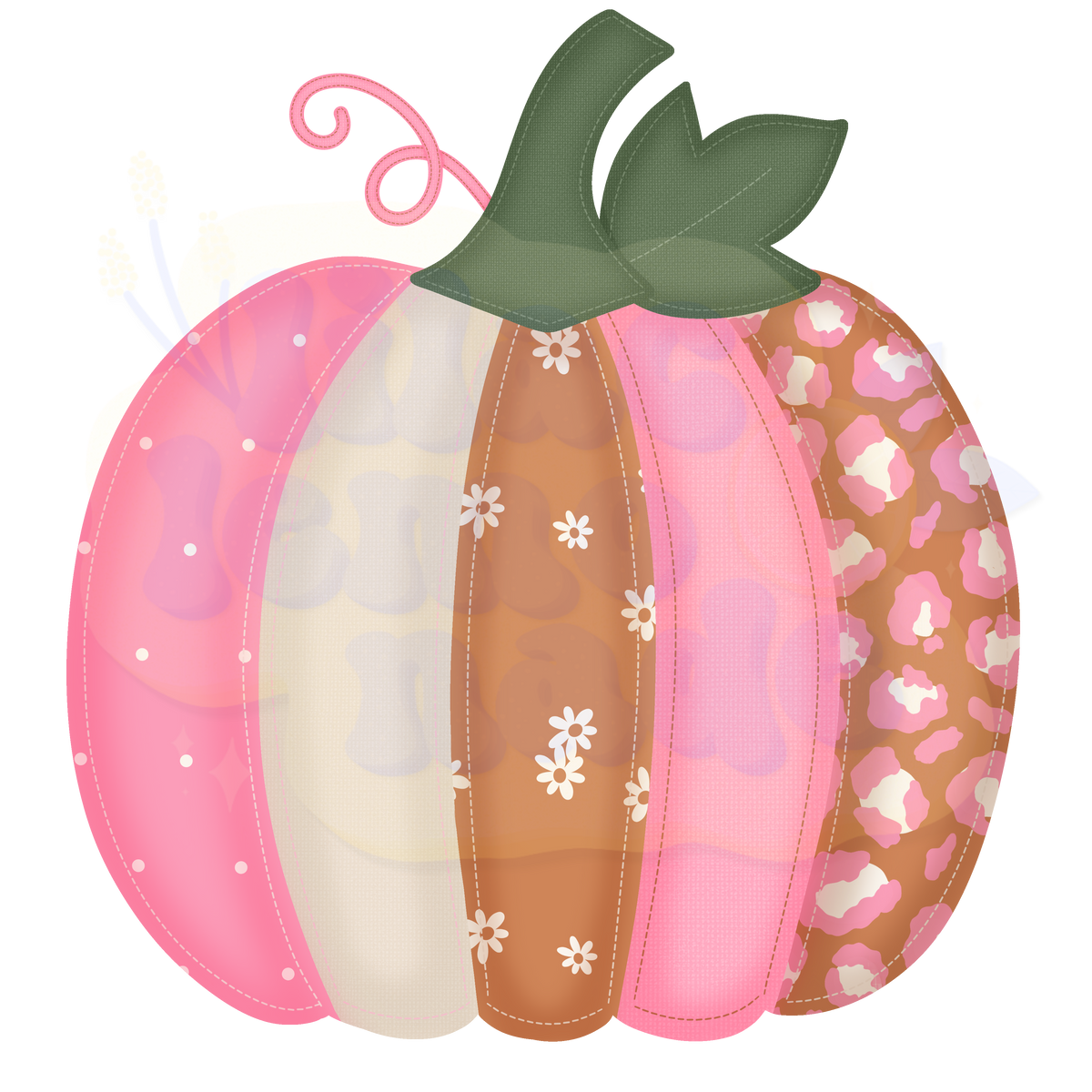 Patchwork Fabric Pumpkin Clipart - Pink Shabby Chic Fall Sublimation PNG