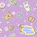 Kawaii Pastel Animal & Treats Seamless Pattern - Grape Purple Glow Y2K Digital Paper
