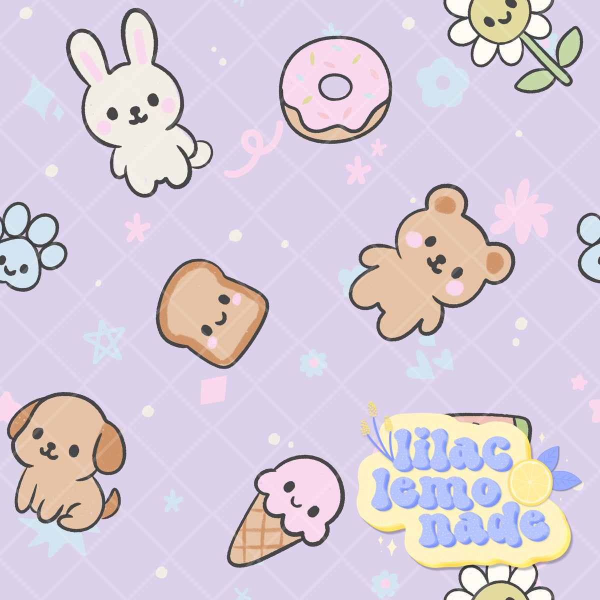 Kawaii Pastel Animal & Treats Seamless Pattern - Y2K Digital Paper