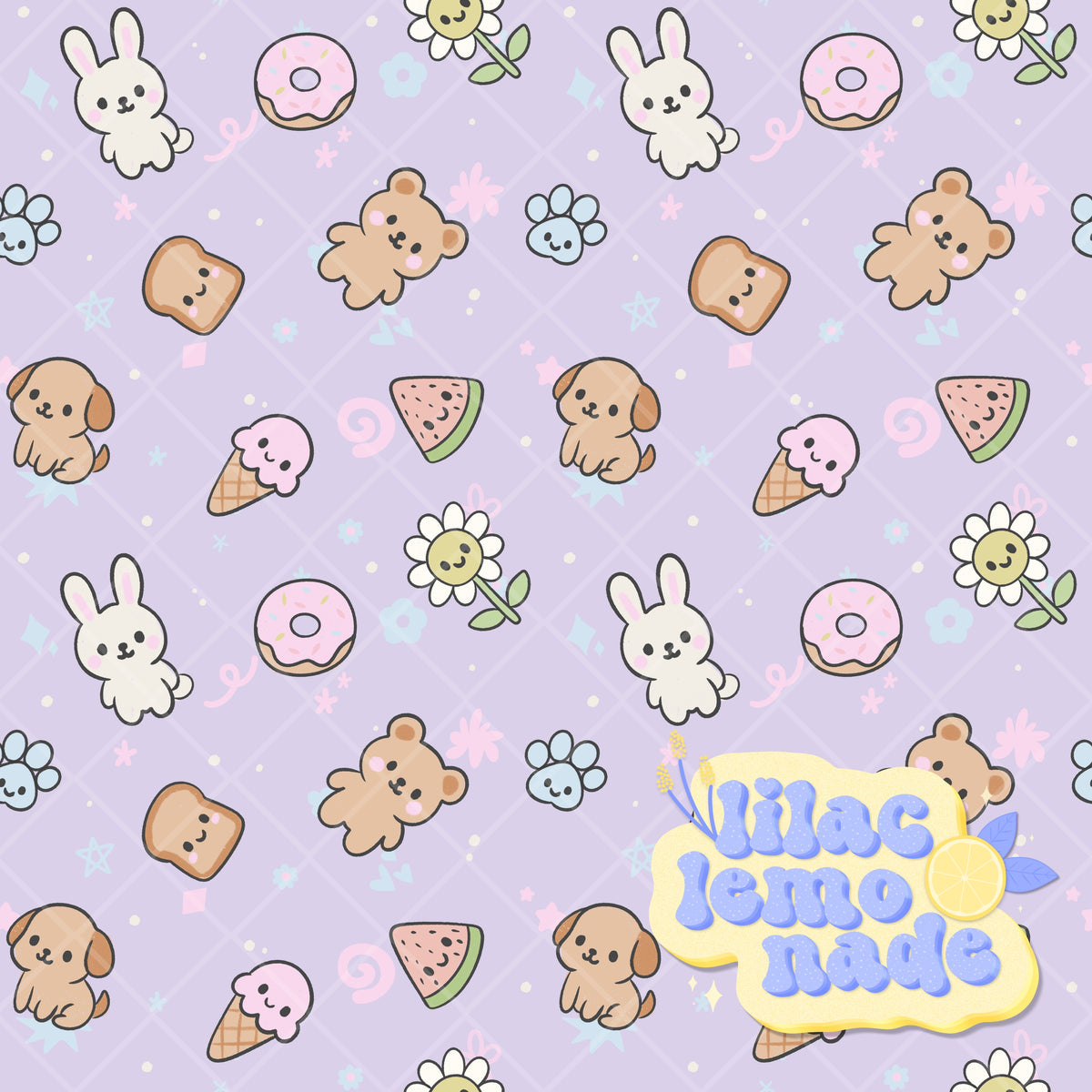 Kawaii Pastel Animal & Treats Seamless Pattern - Y2K Digital Paper
