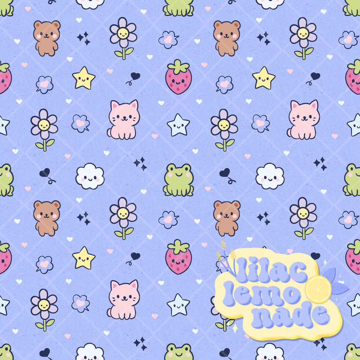 Kawaii Pastel Animal Seamless Pattern - Speckled Periwinkle Y2K Digital Paper