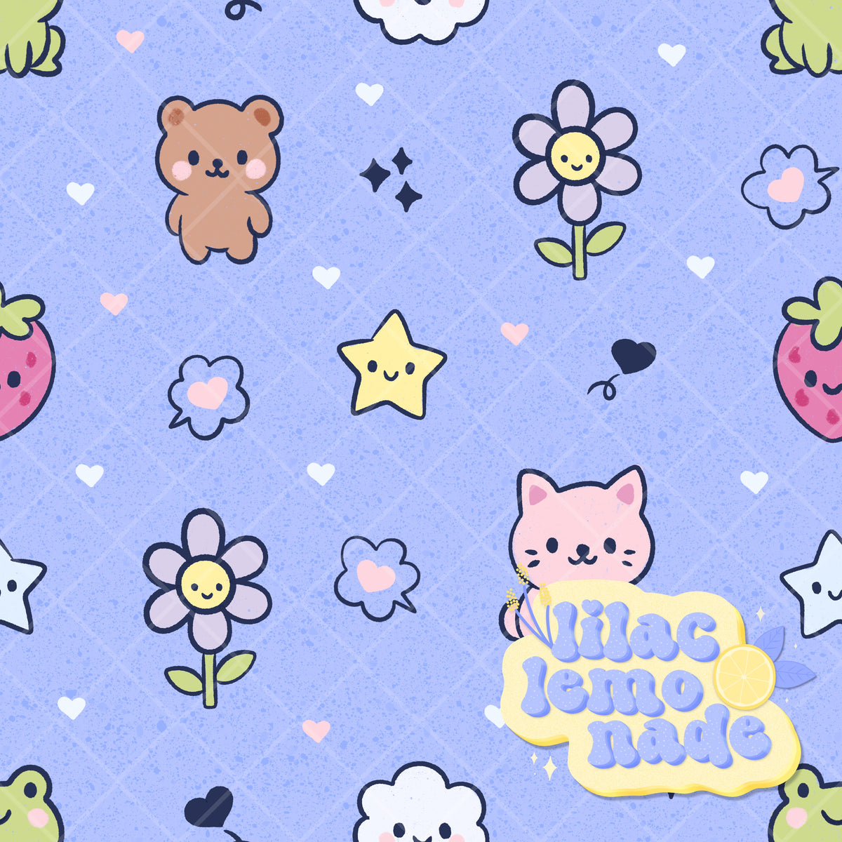 Kawaii Pastel Animal Seamless Pattern - Speckled Periwinkle Y2K Digital Paper