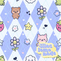 Kawaii Pastel Animal Seamless Pattern - Speckled Periwinkle Argyle Y2K Digital Paper