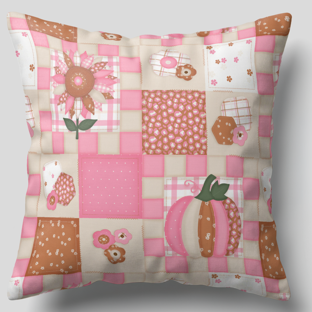 Patchwork Quilt Fall Seamless Pattern - Pink Shabby Chic Autumn Digital Paper