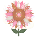 Patchwork Fabric Sunflower Clipart - Pink Gingham Shabby Chic Sublimation PNG