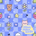 Kawaii Pastel Animal Seamless Pattern - Periwinkle Blue Checkerboard Y2K Digital Paper