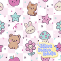 Kawaii Pastel Animal Seamless Pattern - Pink Checkerboard Y2K Digital Paper