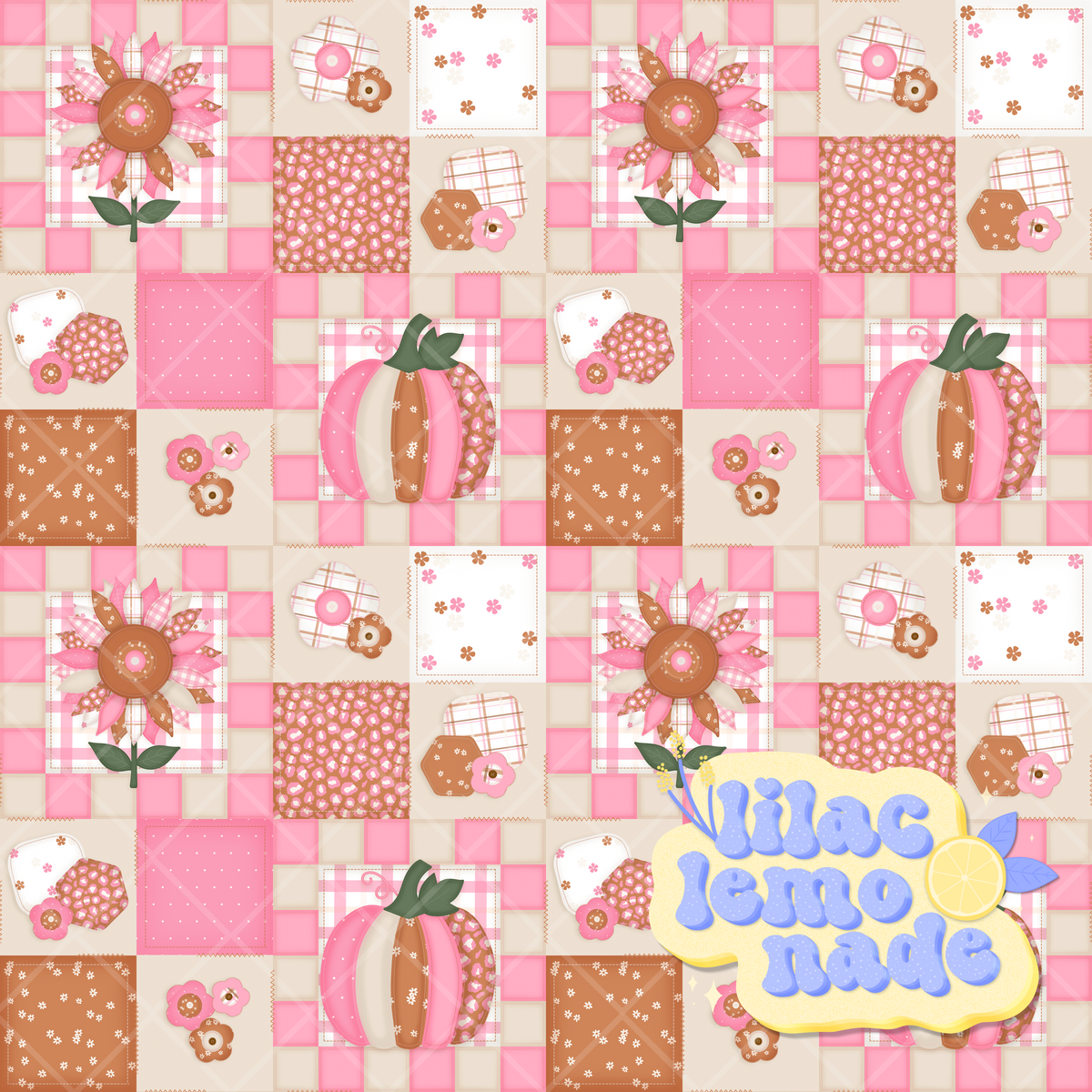 Patchwork Quilt Fall Seamless Pattern - Pink Shabby Chic Autumn Digital Paper