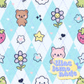 Kawaii Pastel Animal Seamless Pattern - Speckled Cyan Argyle Y2K Digital Paper