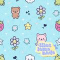 Kawaii Pastel Animal Seamless Pattern - Speckled Cyan Blue Y2K Digital Paper