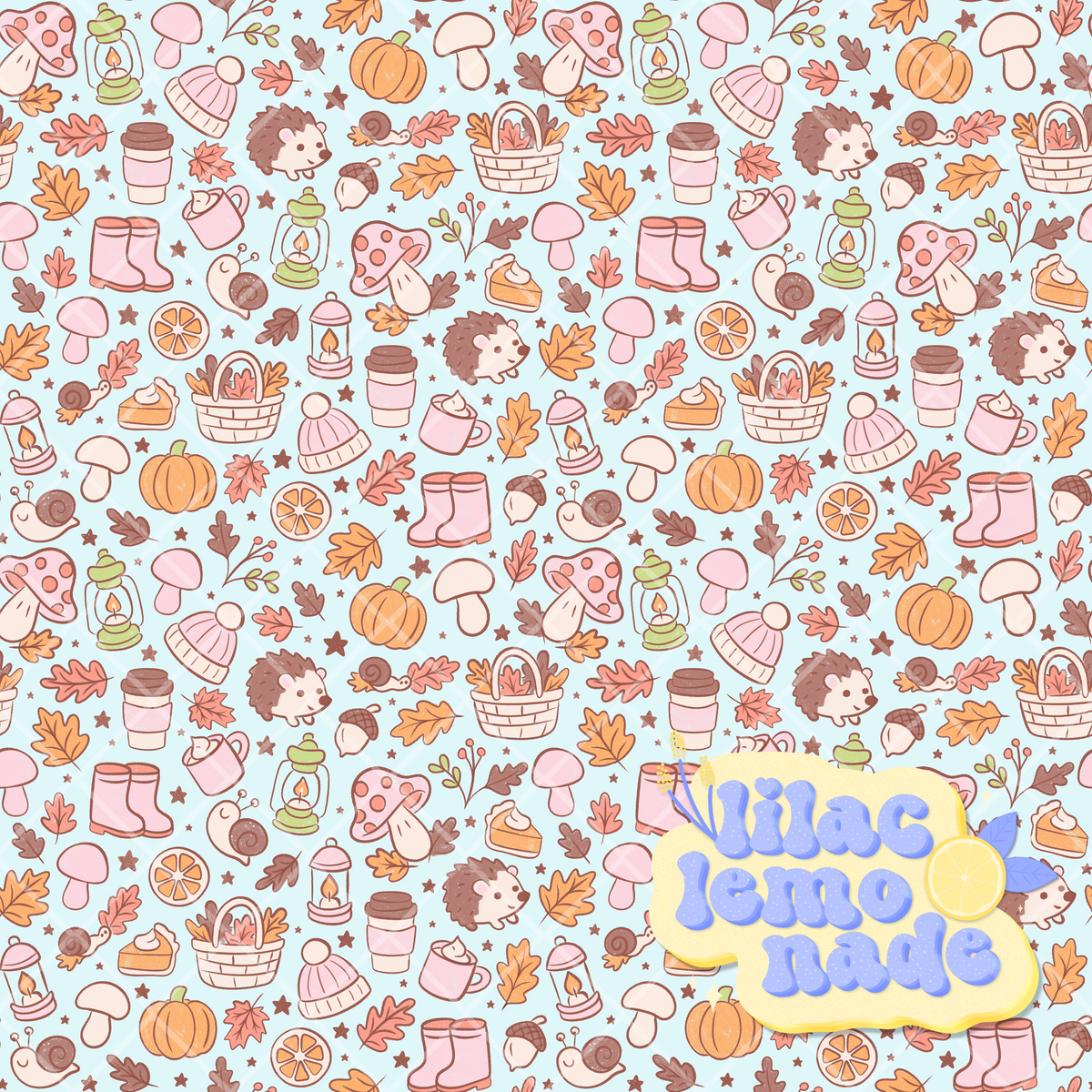 Pastel Autumn Woodland Seamless Pattern - Cottagecore Fall Digital Paper
