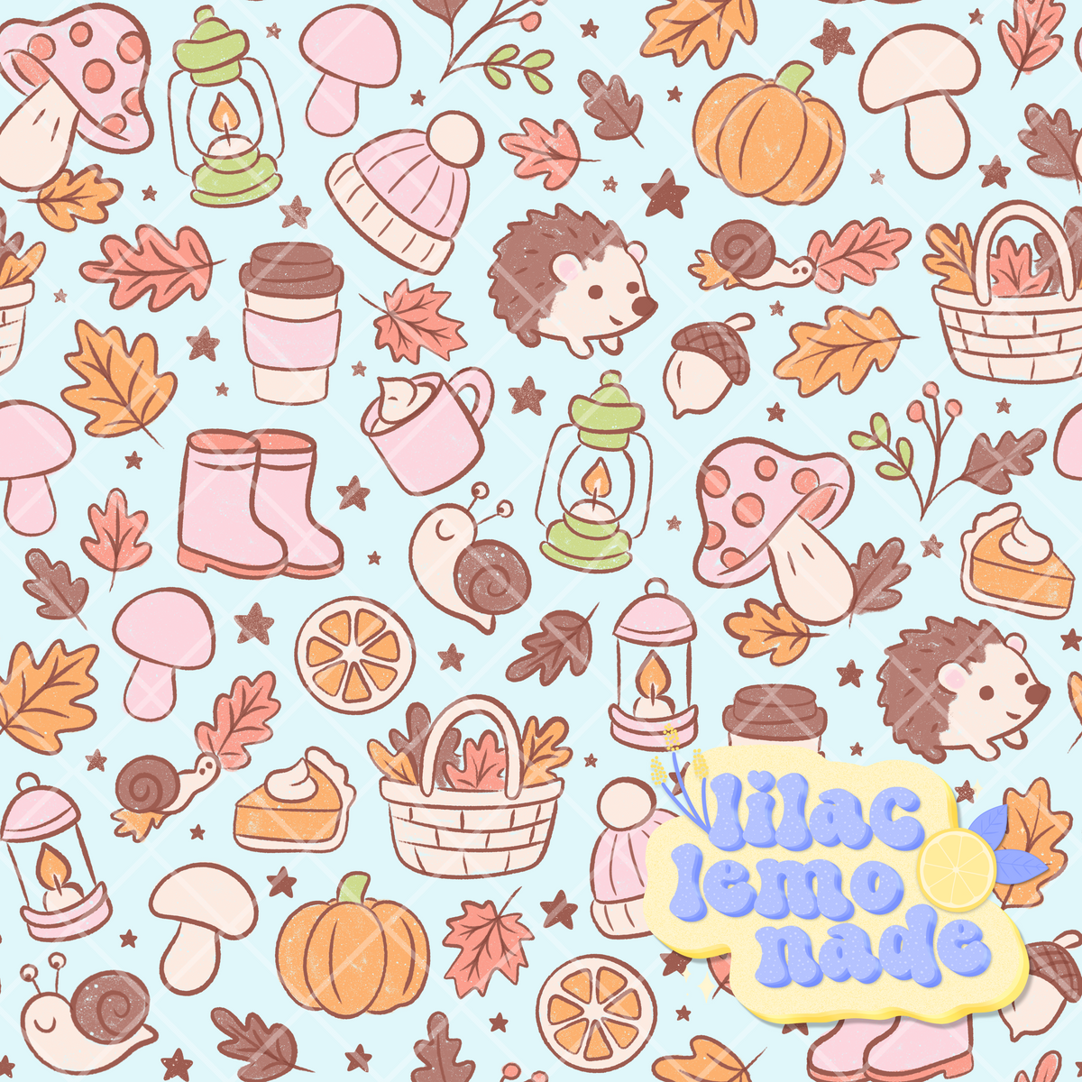 Pastel Autumn Woodland Seamless Pattern - Cottagecore Fall Digital Paper