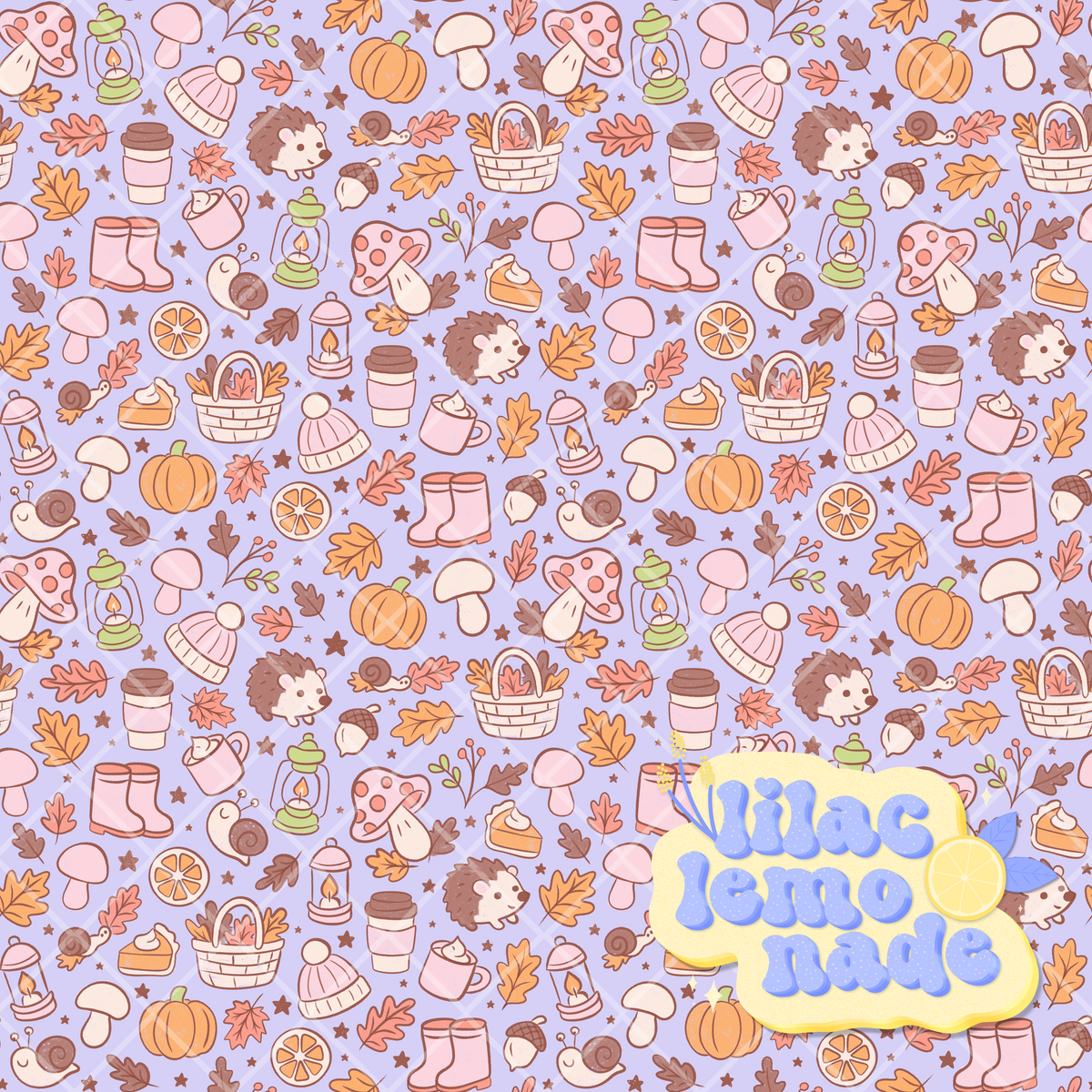 Pastel Autumn Woodland Seamless Pattern - Lavender Fall Digital Paper