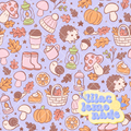 Pastel Autumn Woodland Seamless Pattern - Lavender Fall Digital Paper