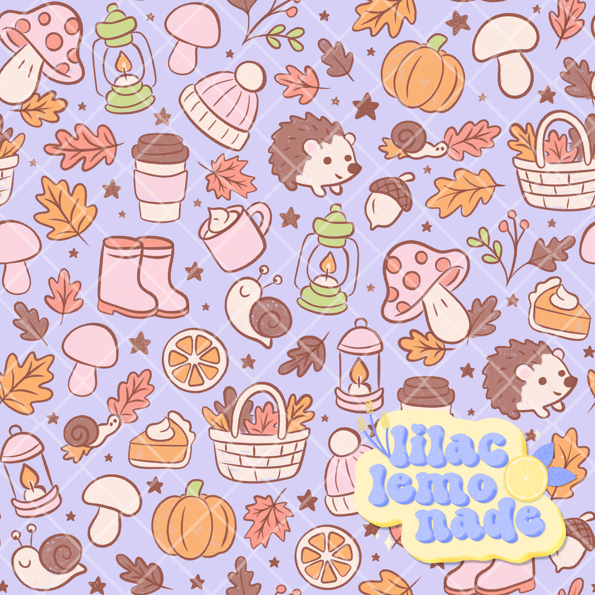 Pastel Autumn Woodland Seamless Pattern - Lavender Fall Digital Paper