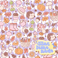 Pastel Autumn Woodland Seamless Pattern - Purple Harlequin Grid Fall Digital Paper