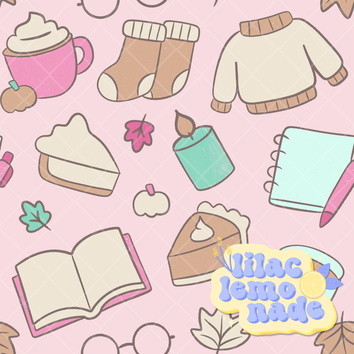 Cozy Pastel Autumn Seamless Pattern - Pink Fall Digital Paper