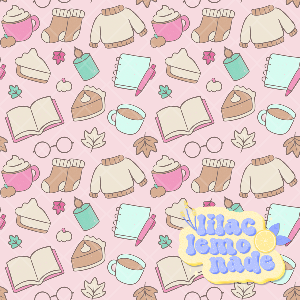 Cozy Pastel Autumn Seamless Pattern - Pink Fall Digital Paper