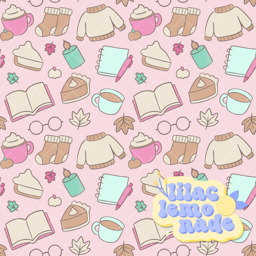 Cozy Pastel Autumn Seamless Pattern - Pink Fall Digital Paper