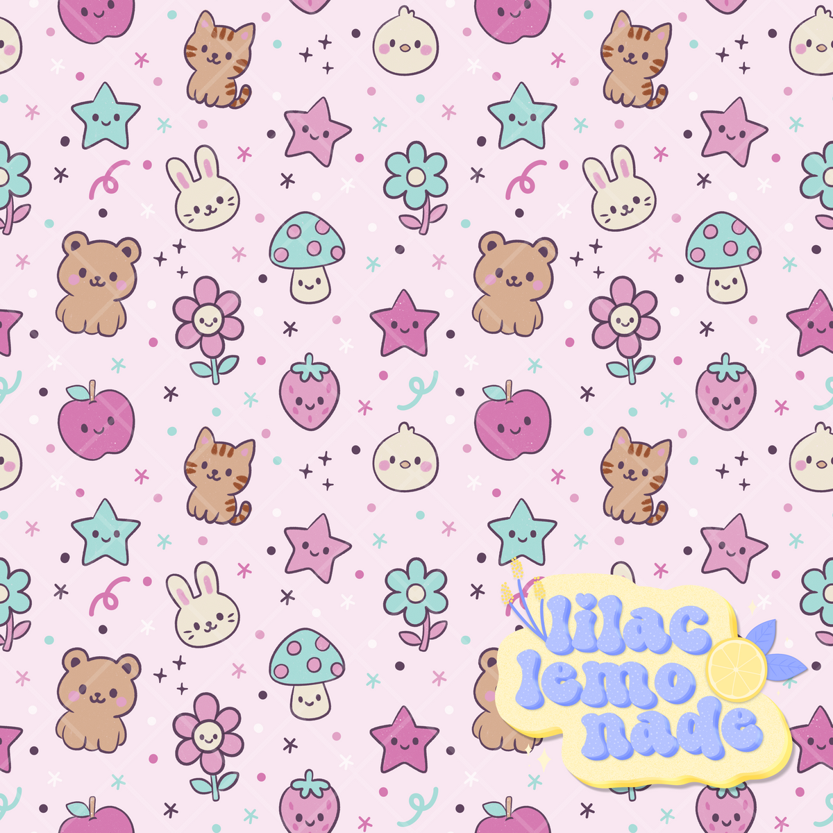 Kawaii Pastel Animal Seamless Pattern - Cute Y2K Nostalgia Digital Paper