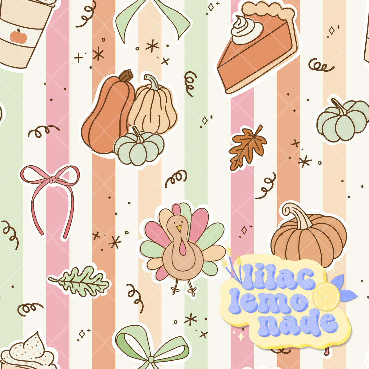 Pastel Coquette Thanksgiving Seamless Pattern - Turkey Stripes Digital Paper