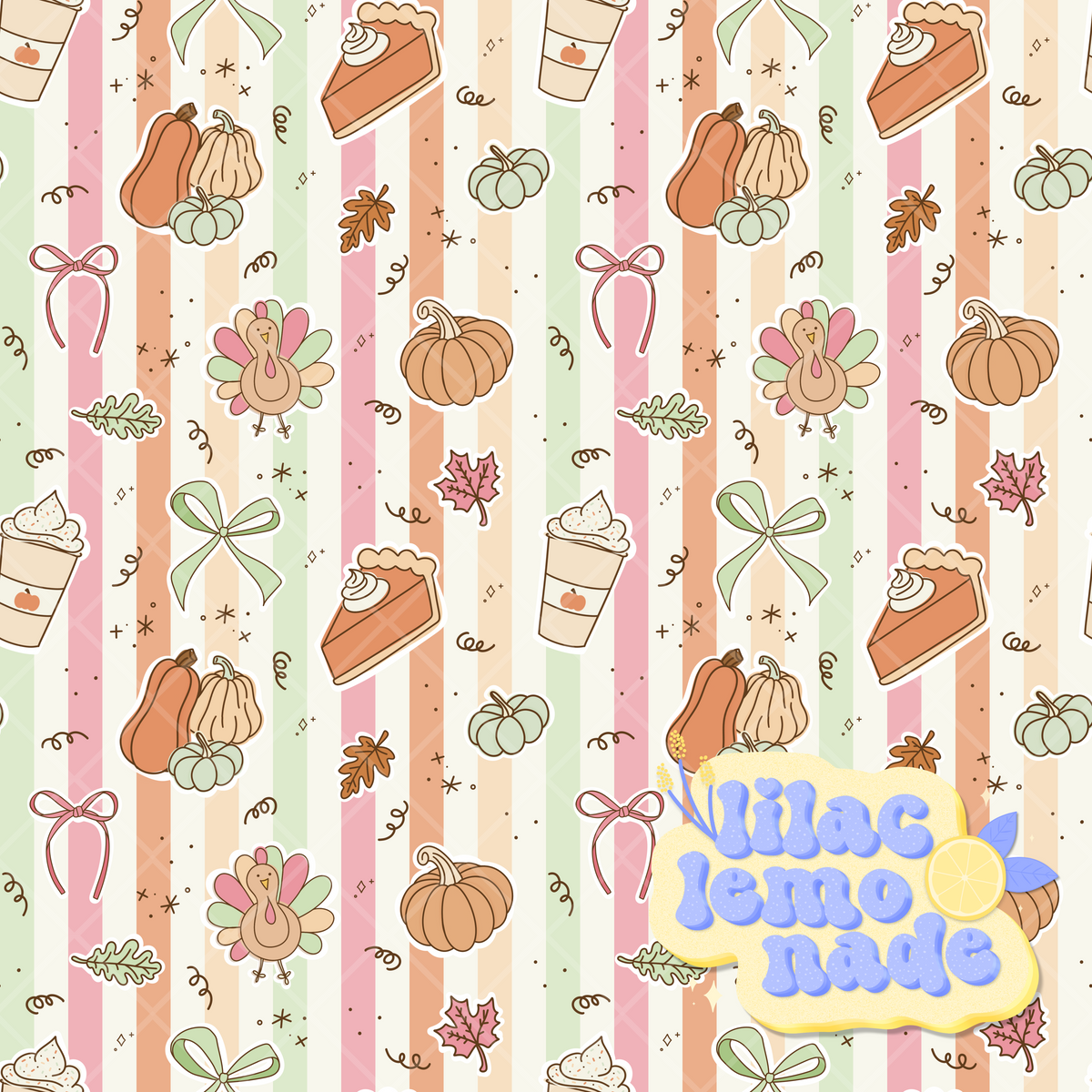 Pastel Coquette Thanksgiving Seamless Pattern - Turkey Stripes Digital Paper