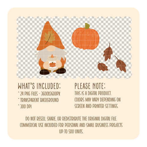 Autumn Gnomies Clipart Bundle - 24 Piece Cozy Fall Sublimation PNG Set